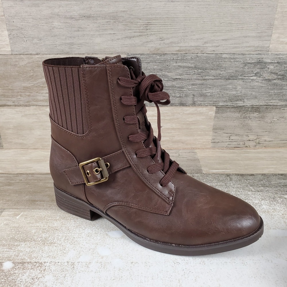 Naturalizer Teegan Womens Combat Boots Sz 8 M Dark Brown Faux Leather Lace Up
